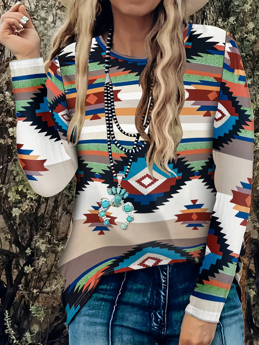 TMTSHT93 - Ladies Long Sleeve Aztec Print Shirt