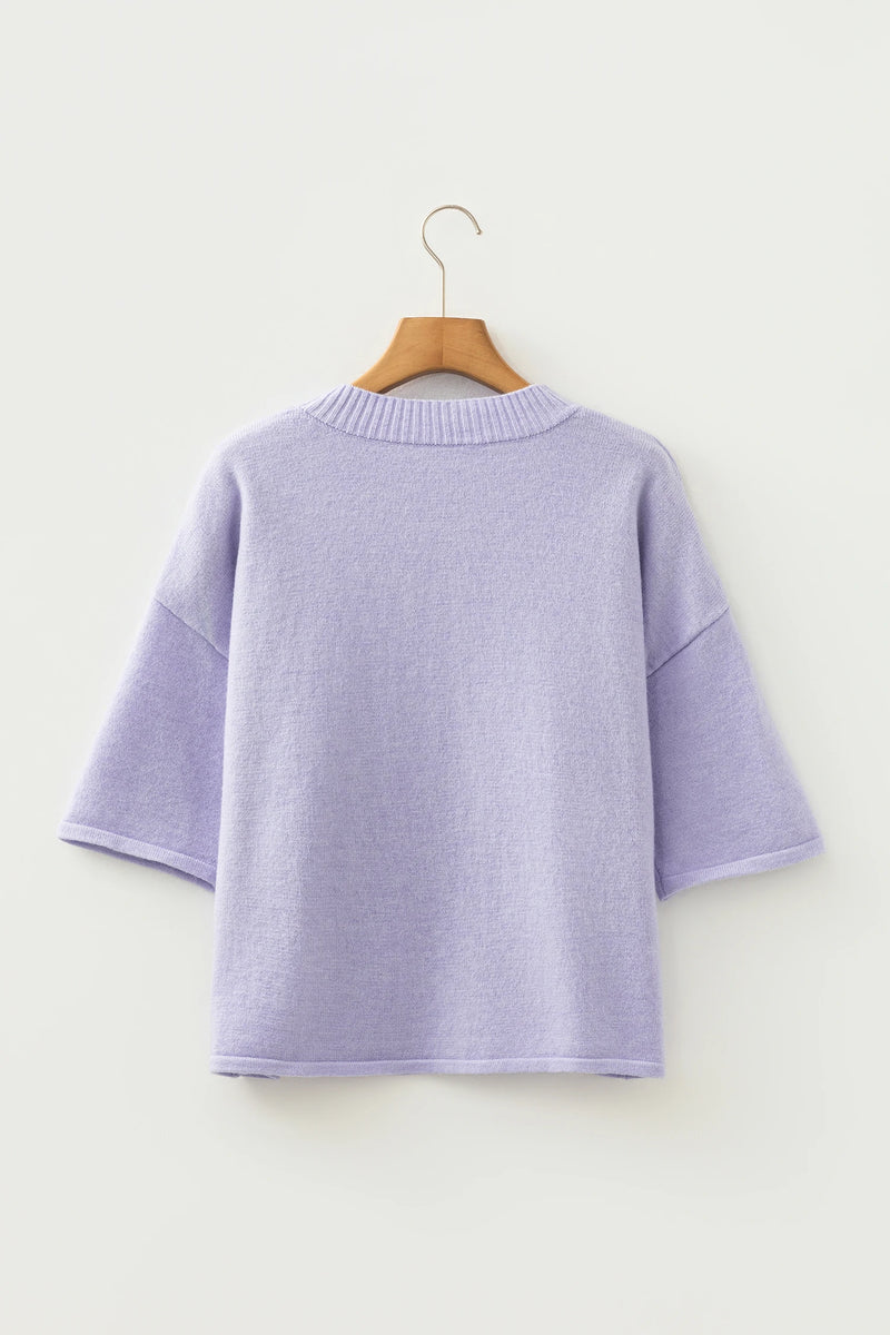 Load image into Gallery viewer, DLLS418 - Ladies Lavendula 3/4 Sleeve Boxy Knit Button Down Sweater Cardigan
