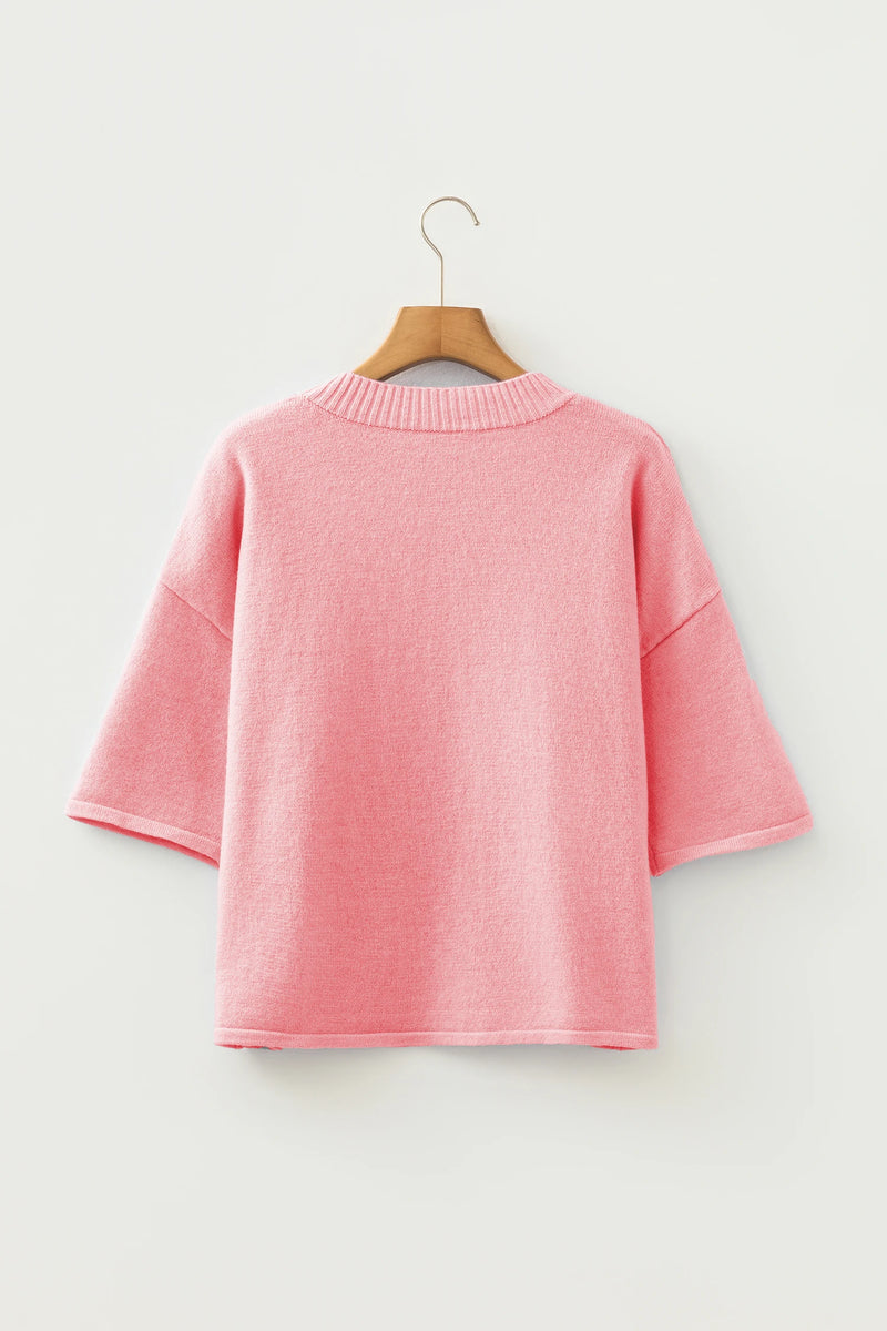 Load image into Gallery viewer, DLLS437 - Ladies Peach Blossom 3/4 Sleeve Boxy Knit Button Down Sweater Cardigan

