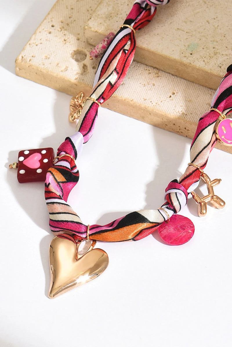 Load image into Gallery viewer, DLLNK 10 - Strawberry Pink Valentines Multi Detail Knot Scarf Necklace
