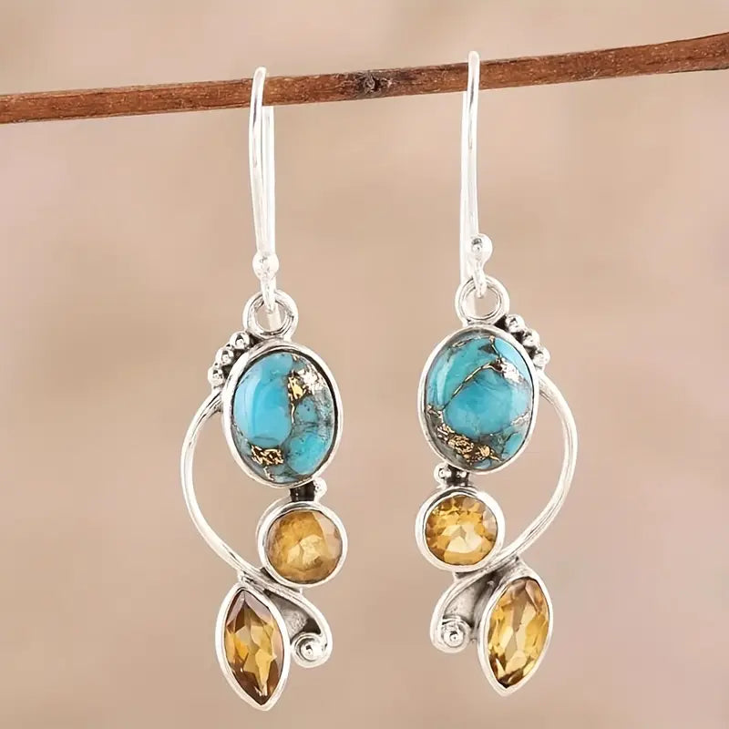 Load image into Gallery viewer, TMER51 - Turquoise Water Inlaid Drop Earrings
