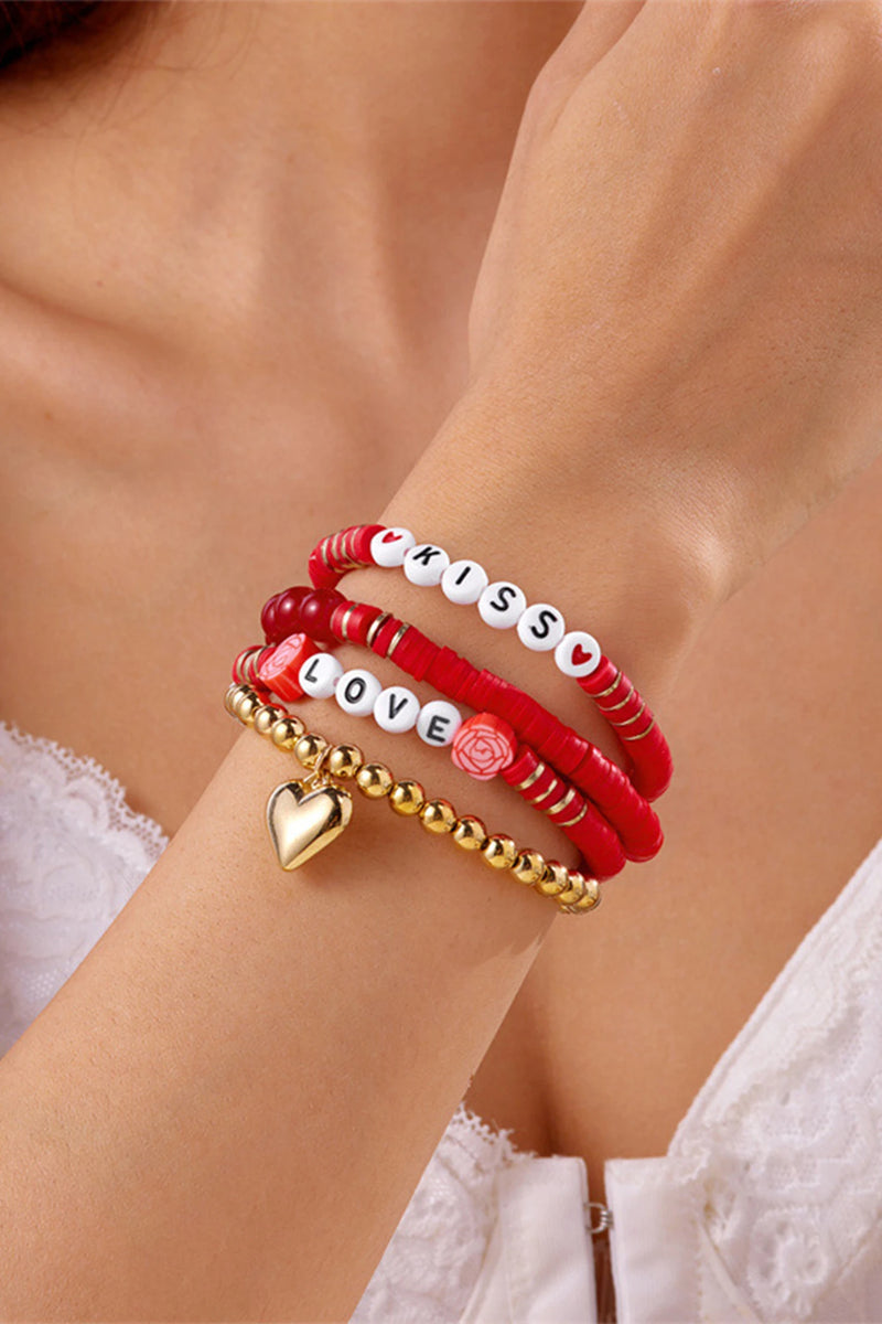 Load image into Gallery viewer, DLLBC 23 - Fiery Red KISS LOVE Valentines Day Golden Beading Bracelets
