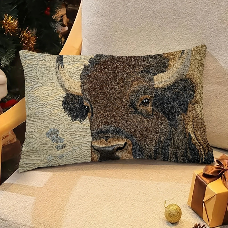Load image into Gallery viewer, TMPL16 - 1 Piece - 12&quot; x 20&quot; Bison Printed Throw Pillow
