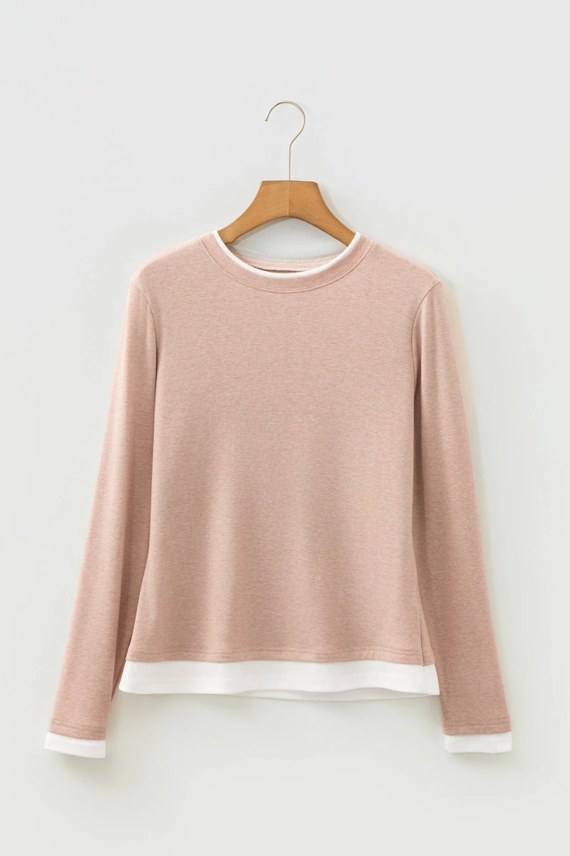 Load image into Gallery viewer, DLLS929 - Ladies Smoke Gray False Two Piece Color Block Patchwork Long Sleeve Top

