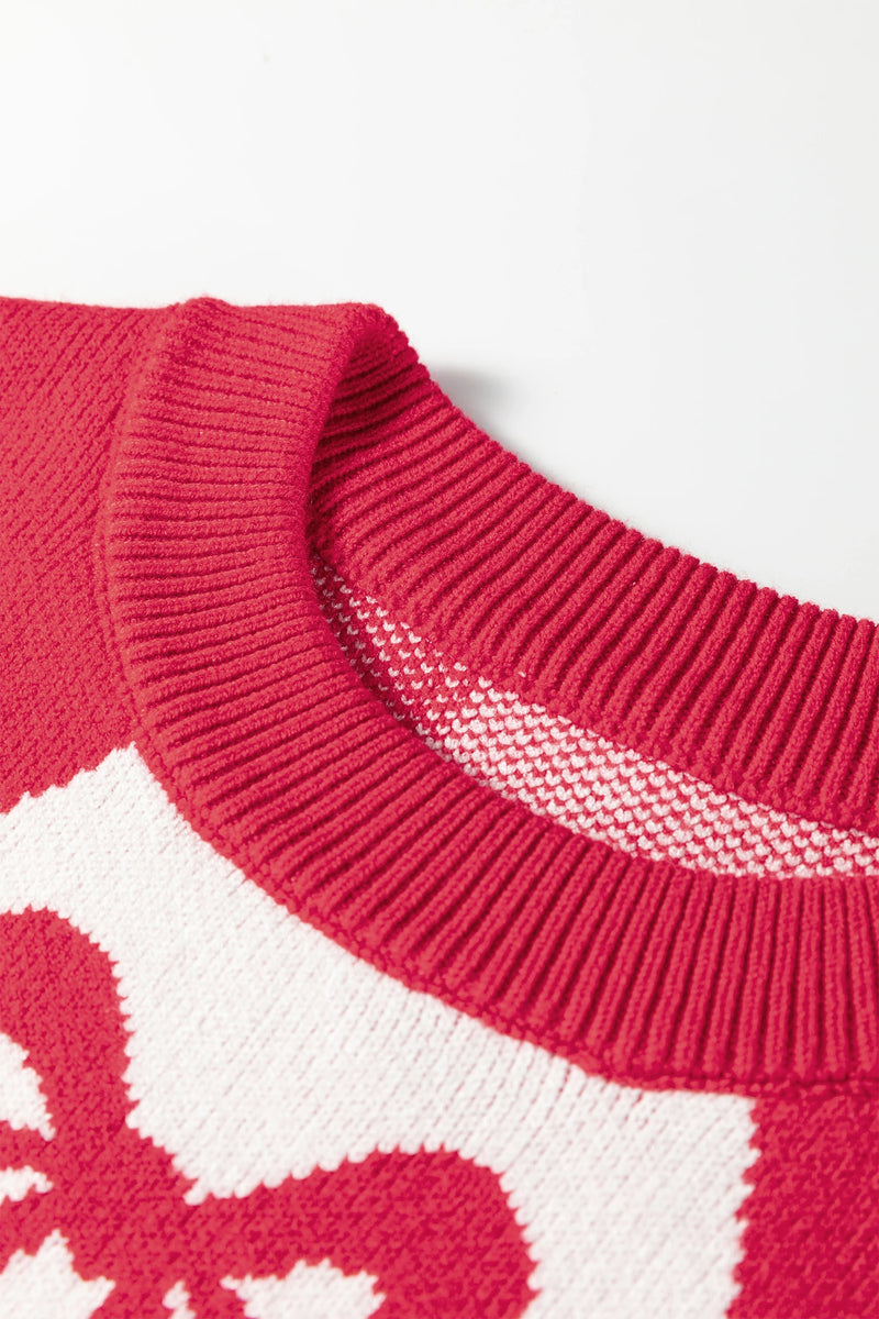 Load image into Gallery viewer, DLLS232 - Ladies Red Bow Print 2-Tone Rhombus Knit Loose Sweater
