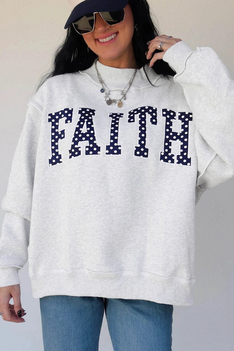 Load image into Gallery viewer, DLLS730 - Ladies Light Grey High Neck Polka Dot Slogan Printed Baggy Sweatshirt
