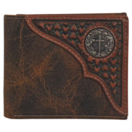 23093138W5 - Justin Men's Bifold Wallet, Tooled Yoke W/Concho