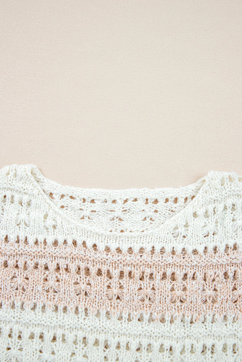 Load image into Gallery viewer, DLLS193 - Ladies Pink Hollow-out Colorblock Drop Shoulder Casual Sweater
