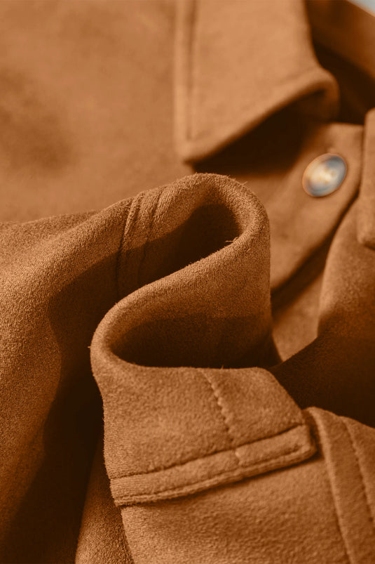 DLLS754 - Ladies Thai Curry Solid Color Faux Suede Hollowed Detail Retro Style Jacket
