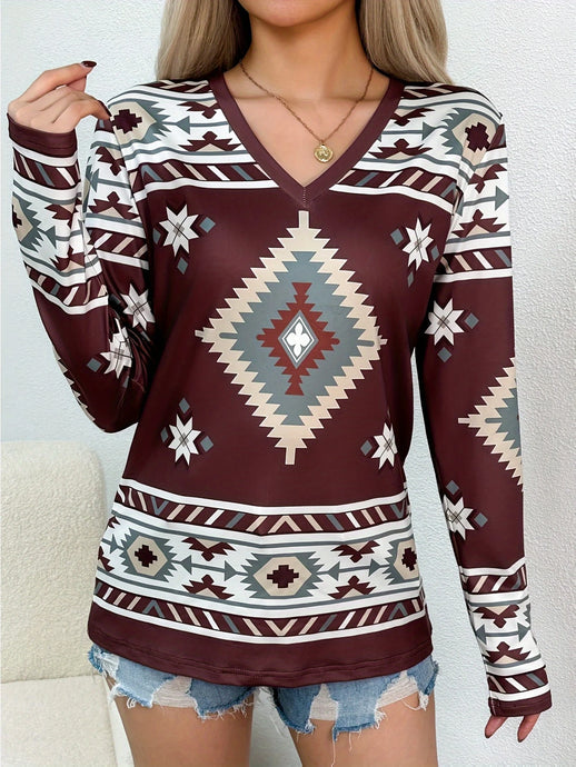 TMTSHT85 - Women's Earthy Tones Aztec Print Shirt