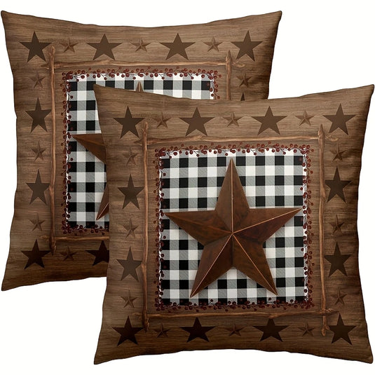TMPL26 - 2 Piece Set 18" x 18" Rustic Star Throw Pillows