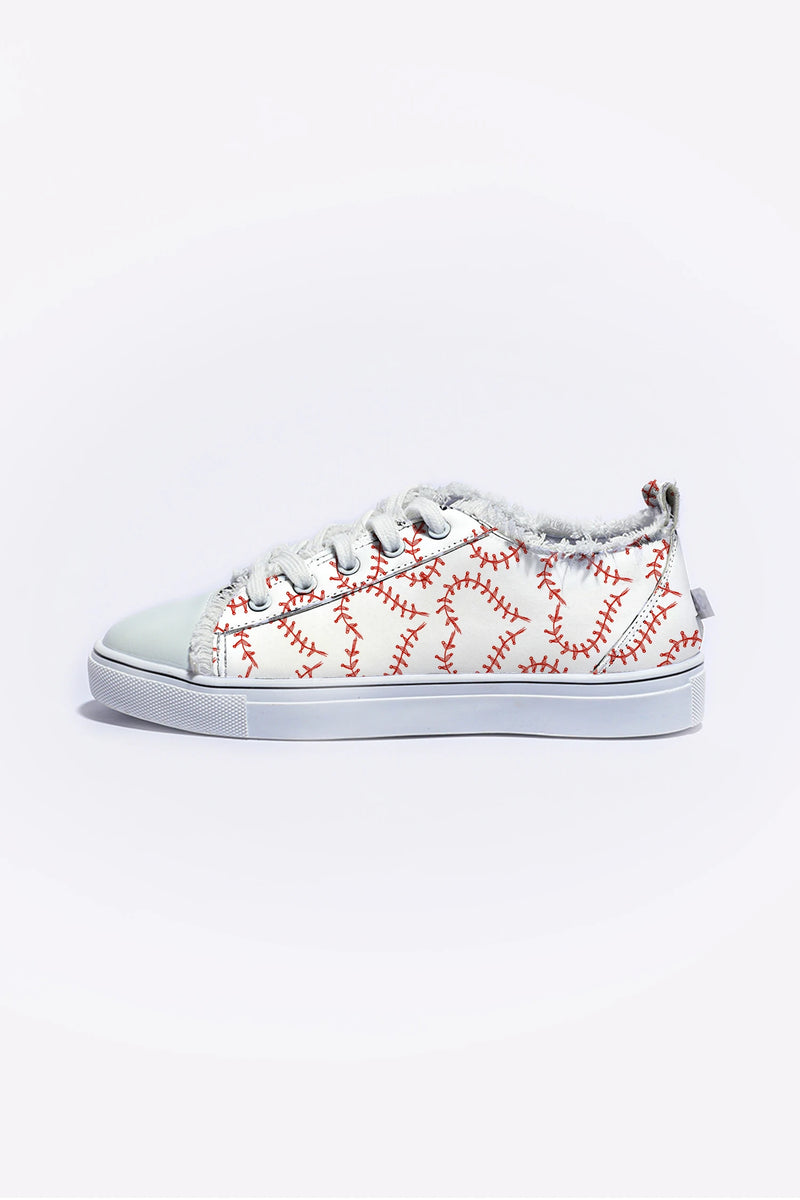 Load image into Gallery viewer, DLLSHOE 30 - White Baseball Seam Printed Frayed Canvas Shoes
