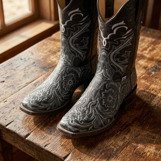 1220 - RockinLeather Men's Sedona Distressed Stamped Cowhide Leather Boot