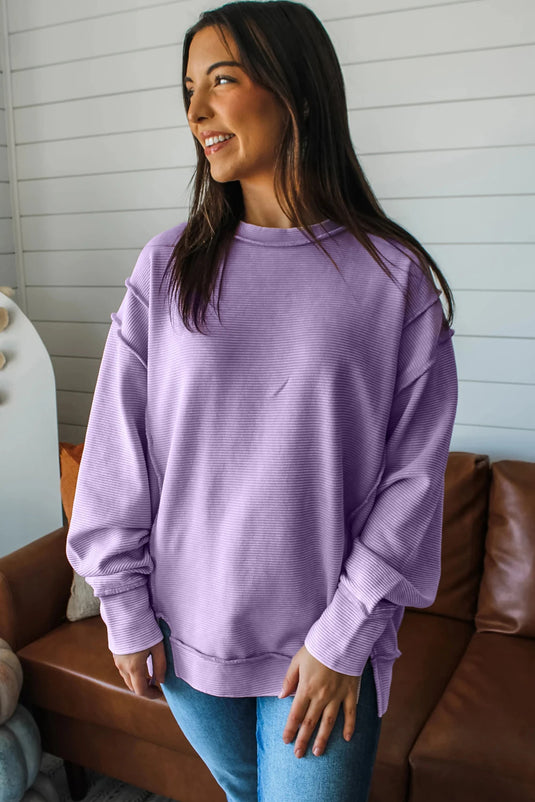 DLLS456 - Ladies Lavendula Horizontal Ribbed Drop Shoulder Baggy Pullover