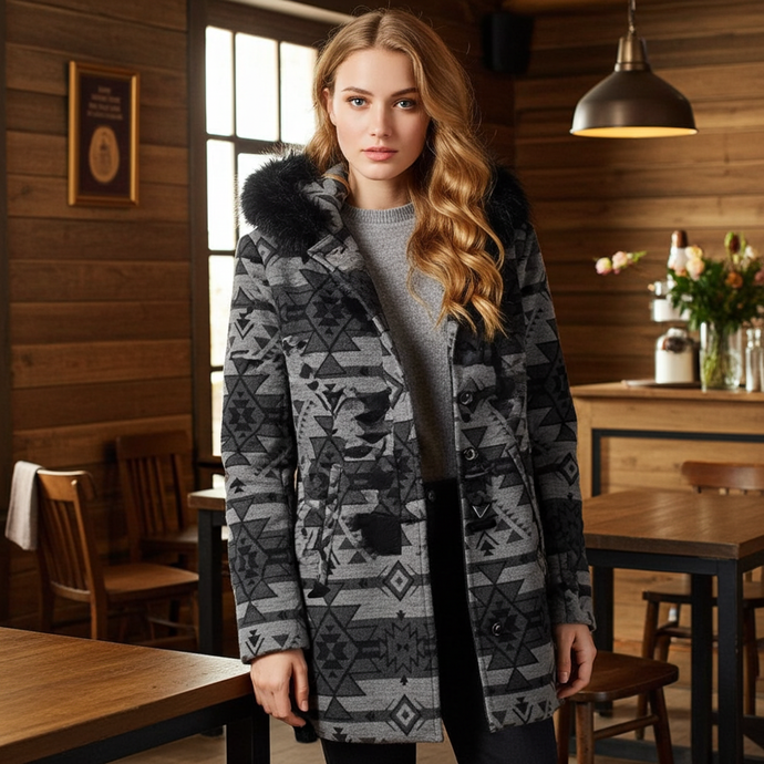HJ108CHAZ - Hooey Ladies Jacket Charcoal w/Aztec Pattern