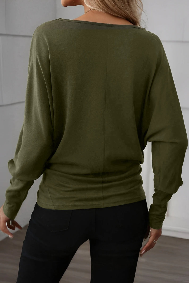 Load image into Gallery viewer, DLLS401 - Ladies Four Leaf Clover Solid Color Extended Cuffs Long Sleeve Top
