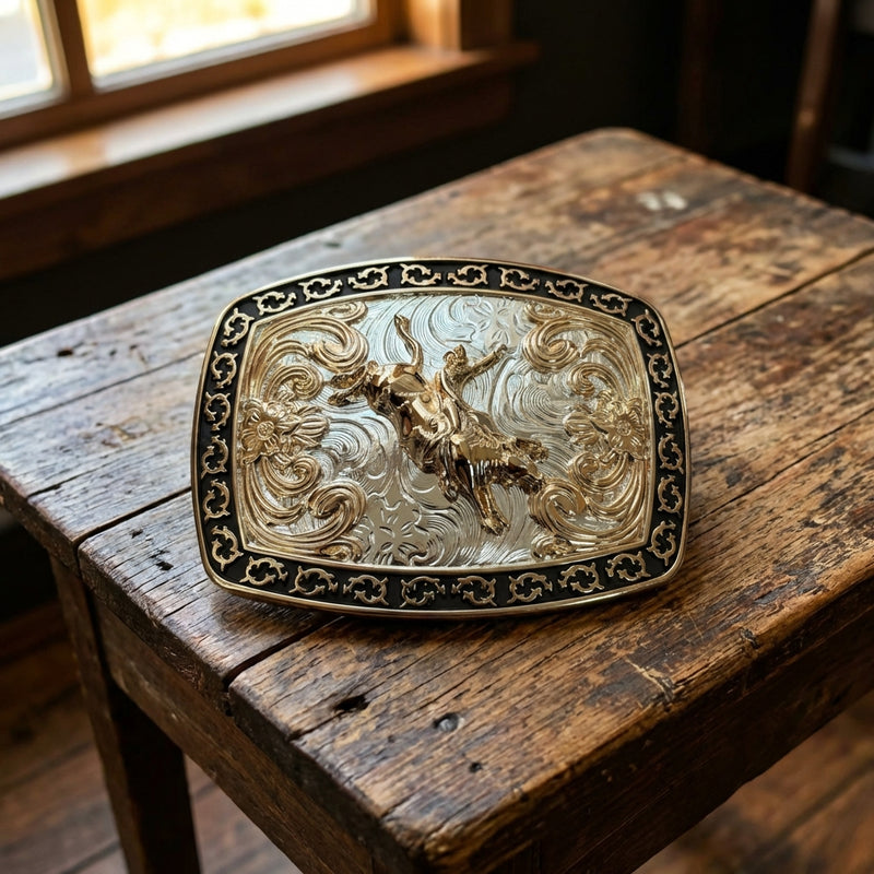 Load image into Gallery viewer, AWW22 - Bullrider Buckle With Tooled Design
