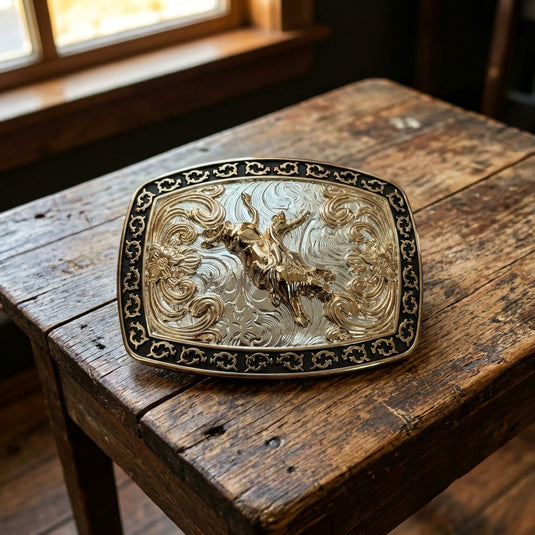 AWW22 - Bullrider Buckle With Tooled Design