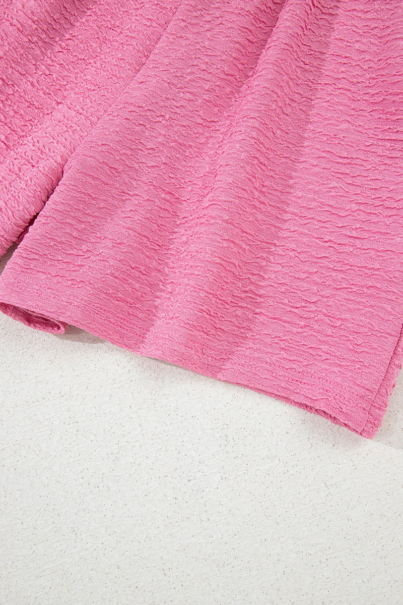 Load image into Gallery viewer, DLLS423 - Ladies Pink Textured V Neck T Shirt and Shorts Set
