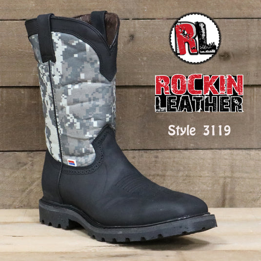3119 - RockinLeather Men's Digital Camo Steel Toe Work Boot