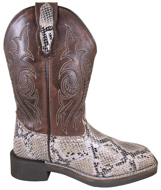 3125 C/Y - Smoky Mountain Kid's Diamondback White/Brown Waxed Distress Leather Western Boot