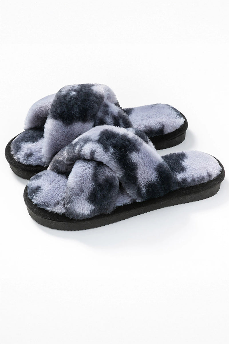 Load image into Gallery viewer, DLLSHOE 180 - Bristol Black Eye Catching Dyed Faux Fur Cross Band Winter Slippers
