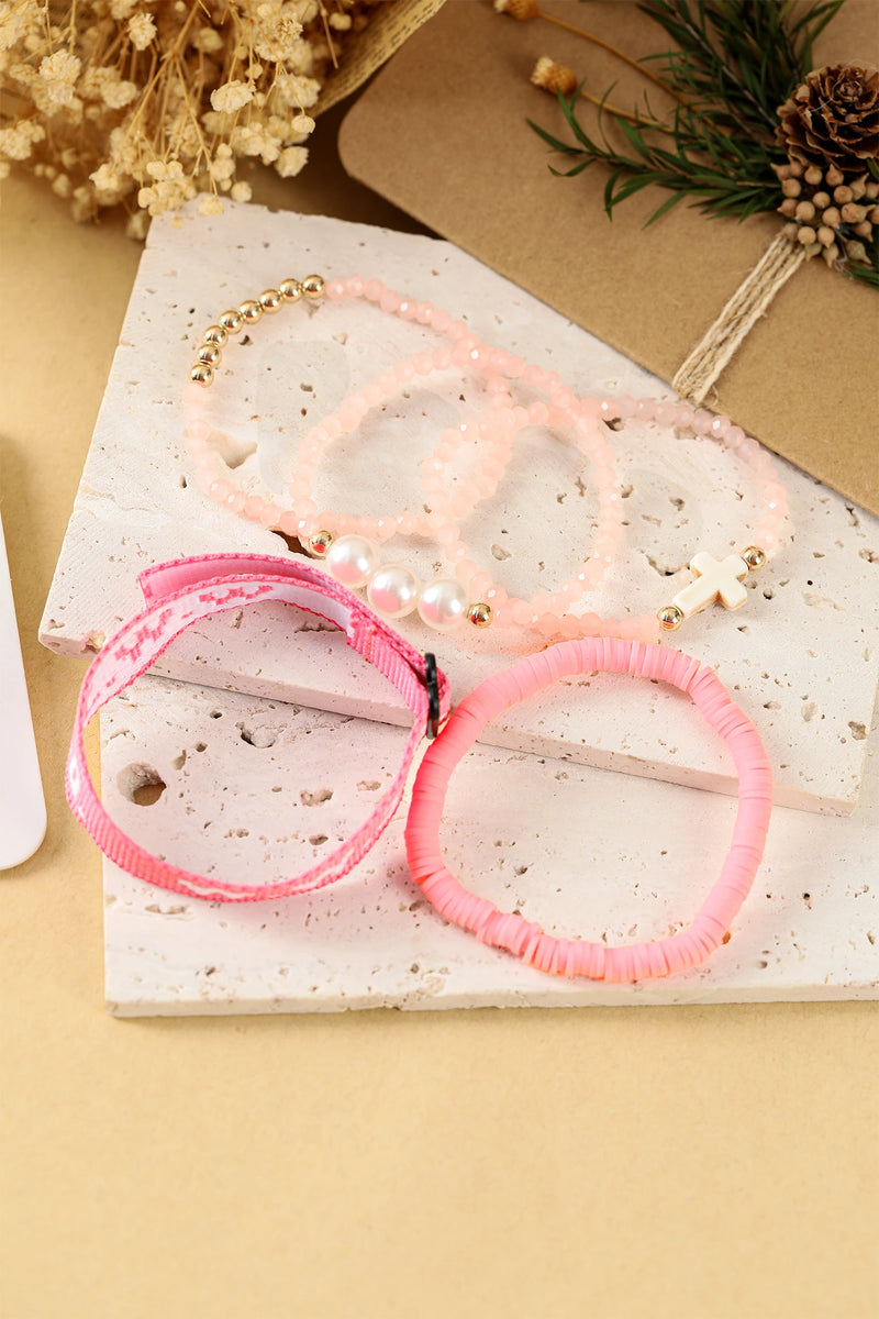 Load image into Gallery viewer, DLLBC 25 - Pink WWJD Faith Prompt Mix Beading 5pcs Bracelet Set
