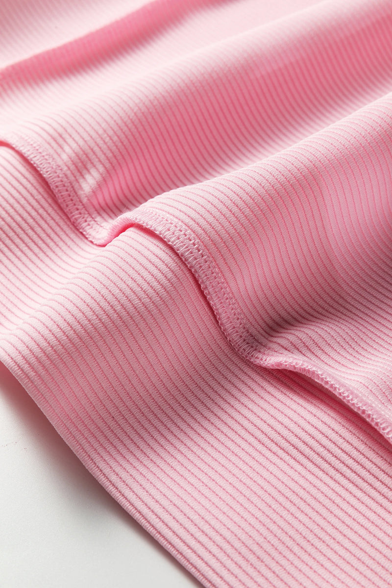 Load image into Gallery viewer, DLLS355 - Ladies Pink Horizontal Ribbed Exposed Seam Detail Long Sleeve Top
