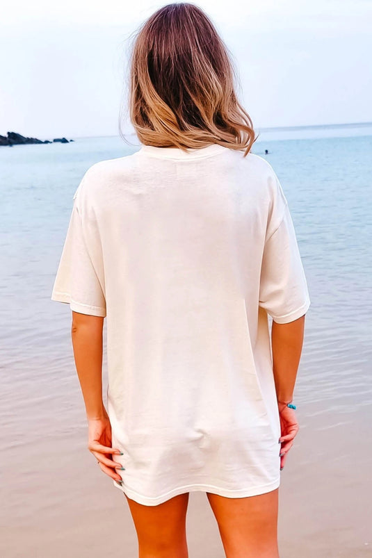 DLLS600 - Ladies White LIFE IS BETTER AT THE LAKE Graphic Tunic T Shirt