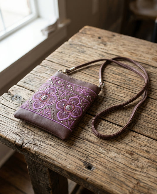 Rainbow Purse 4 - Brown with Purple Floral Design