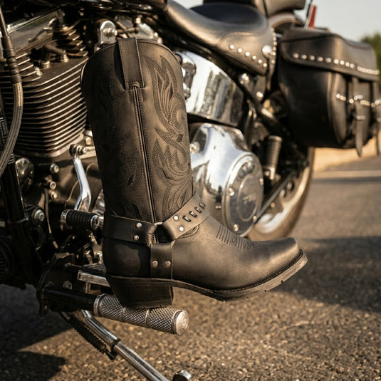 1162 - RockinLeather Men's Black Leather Harness Boot