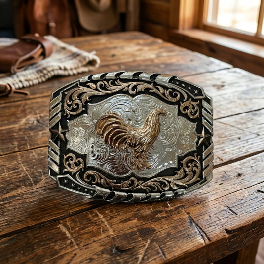 AWW17 - Rooster Tooled Design Rose Gold Buckle