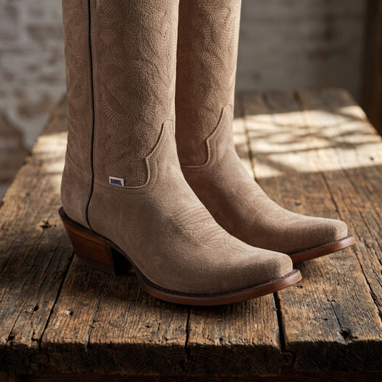 1227 - RockinLeather Men's Tan Suede Narrow Square Toe Western Boot