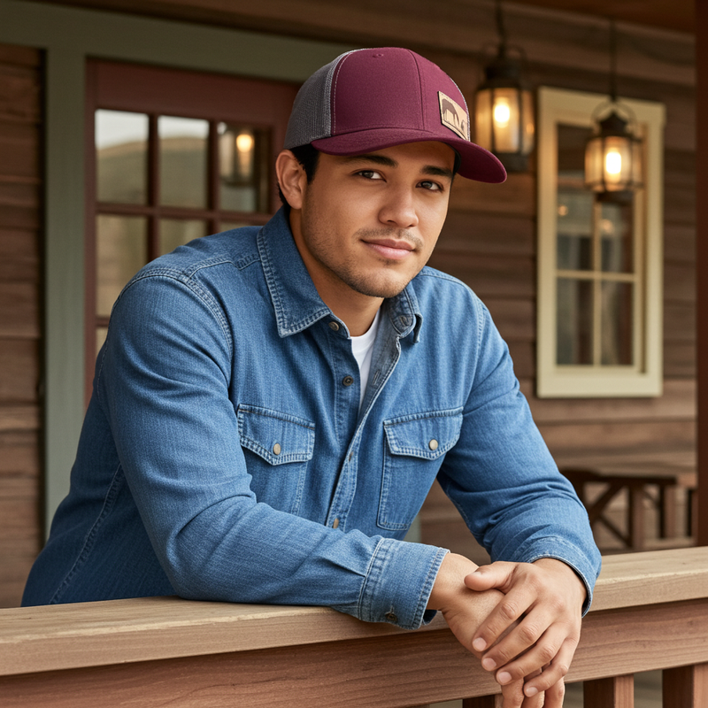 Load image into Gallery viewer, CP119 - Cowboy Prayer Leather Patch Maroon/Grey Cap
