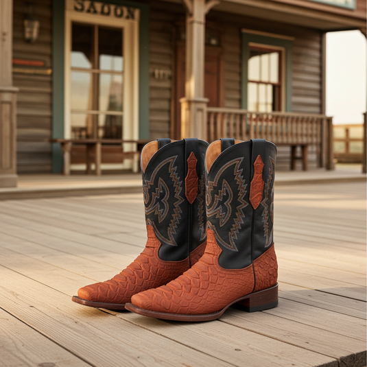 CP1704 - Cowboy Prayer Hand Crafted Rust Brown Python Print Cowboy Boot