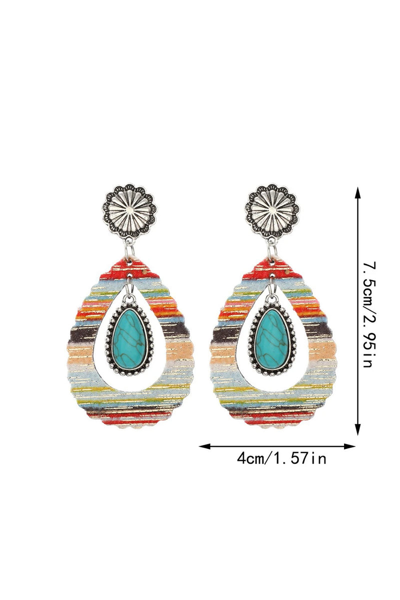 Load image into Gallery viewer, DLLER 12 - Red Hollowed Waterdrop Shape Leather Turquoise Earrings
