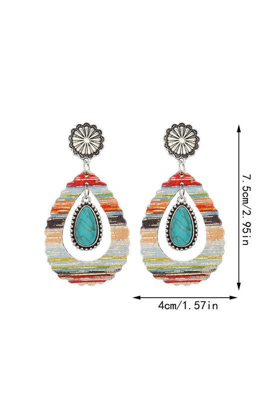DLLER 12 - Red Hollowed Waterdrop Shape Leather Turquoise Earrings