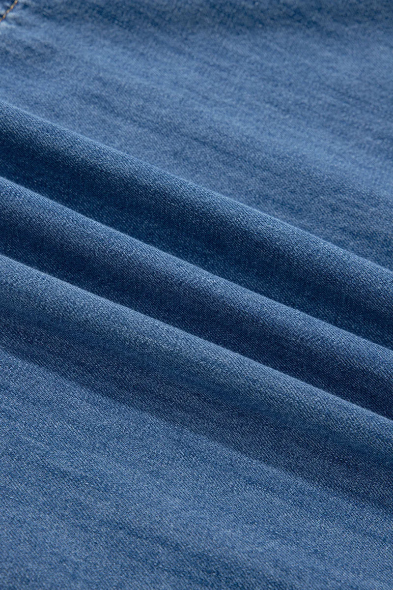 Load image into Gallery viewer, DLLS596 - Ladies Prussian Blue Button Square Neck Short Puff Sleeve Denim Mini Dress
