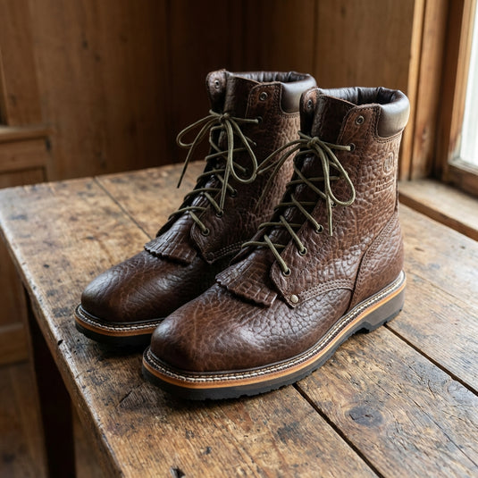 5501 - RockinLeather Lace Up Square Toe Steel Toe Work Boot