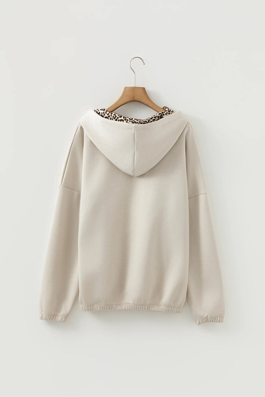 DLLS406 - Ladies Jet Stream Leopard Contrast Drawstring Hood Drop Shoulder Loose Top