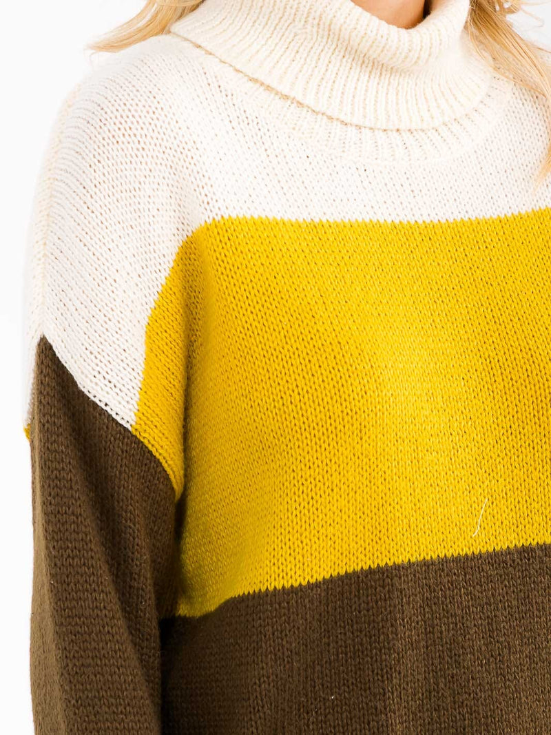Load image into Gallery viewer, WFT 28 - WOMEN&#39;S TURTLE NECK COLORBLOCK KNIT PULLOVER SWEATER
