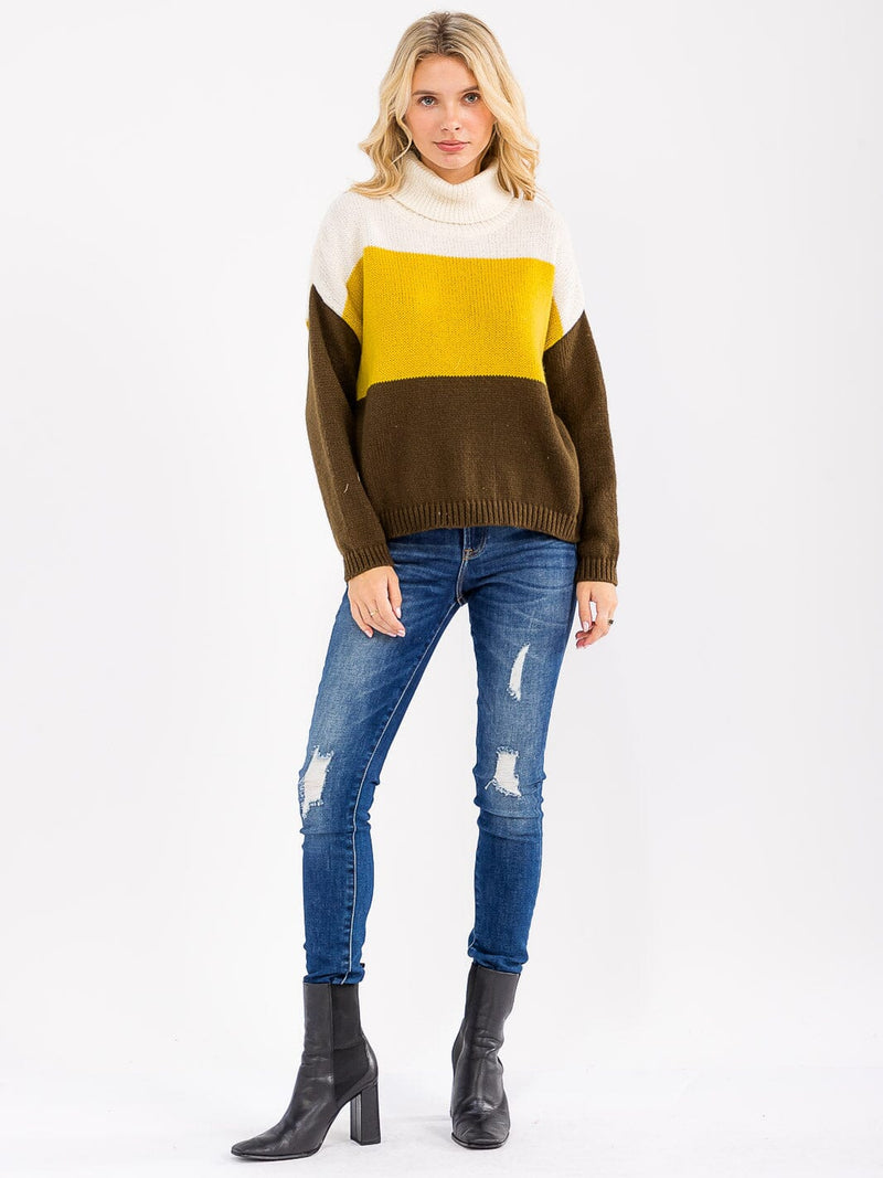 Load image into Gallery viewer, WFT 28 - WOMEN&#39;S TURTLE NECK COLORBLOCK KNIT PULLOVER SWEATER

