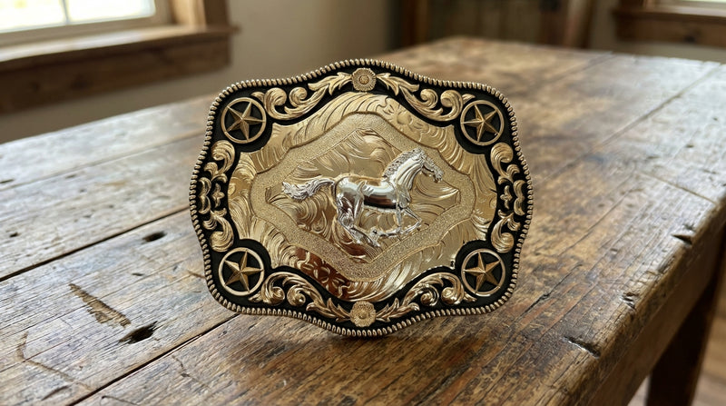 Load image into Gallery viewer, AWW28 - Horse Rose Gold 4 Star Buckle
