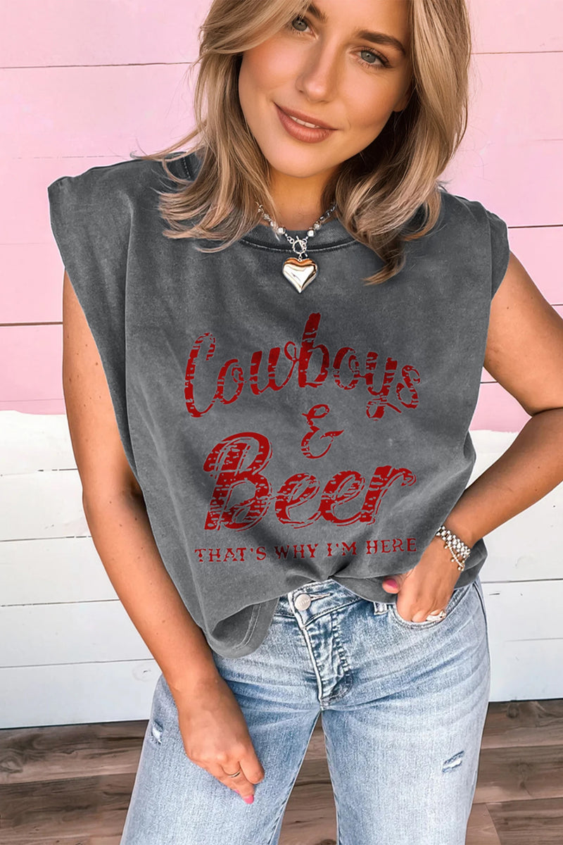 Load image into Gallery viewer, DLLS352 - Ladies Sleet Cowboy &amp; Beer Western Graphic Mineral Wash Tank Top
