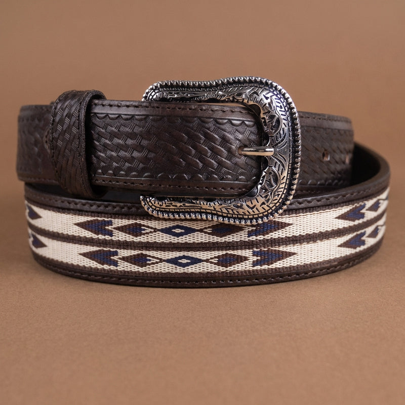 Load image into Gallery viewer, B1043 - RockinLeather Chocolate Cowhide Aztec Print Inlay Leather Belt
