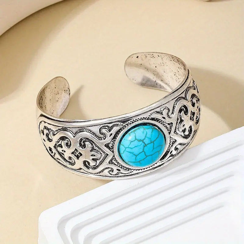 Load image into Gallery viewer, TMBC12 - Turquoise Open Bangle Bracelet
