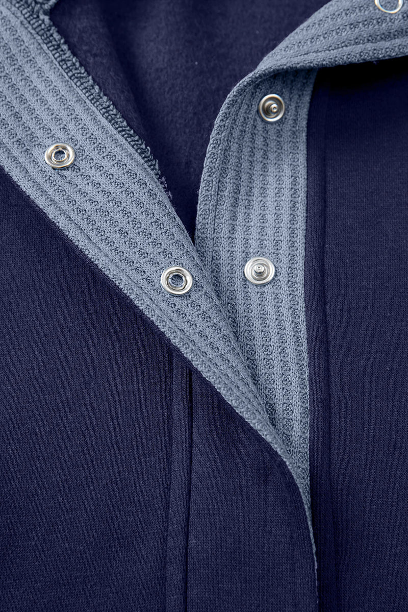 Load image into Gallery viewer, DLLS1120 - Ladies Blue Contrast Textured Placket Metal Button Pullover Sweatshirt
