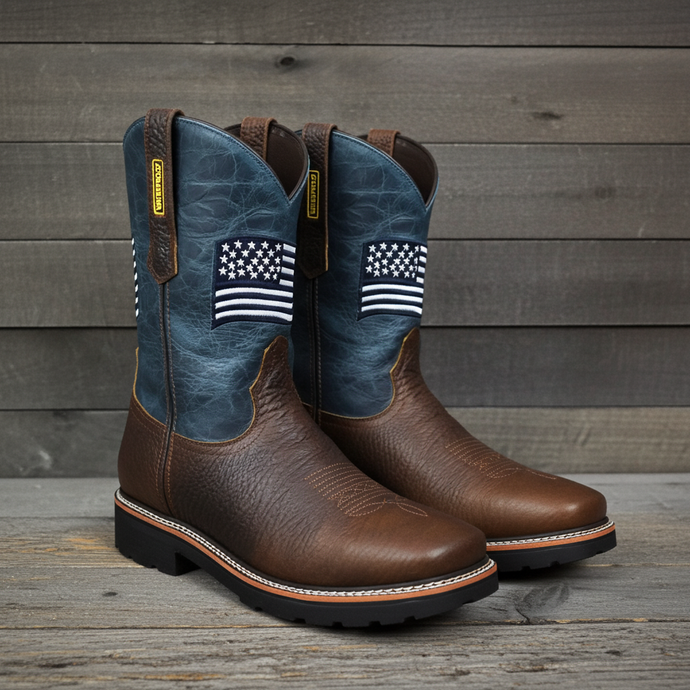 5019 - RockinLeather Men's WATERPROOF American Flag Soft Toe Work Boots