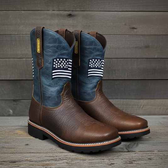 5019 - RockinLeather Men's WATERPROOF American Flag Soft Toe Work Boots