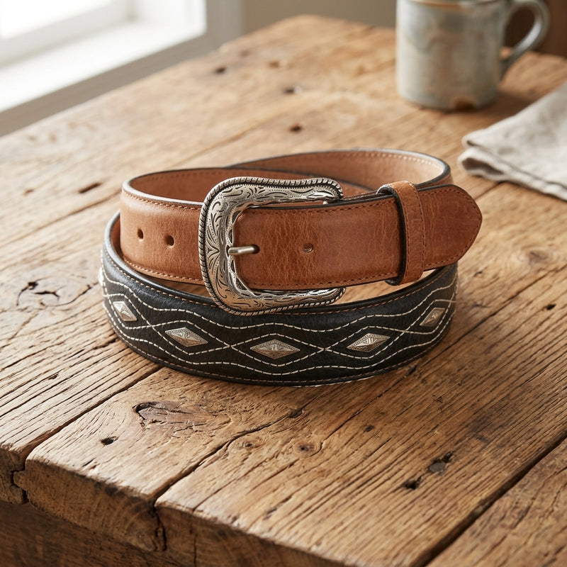 Load image into Gallery viewer, B36 - RockinLeather Brown/Black Belt with Conchos
